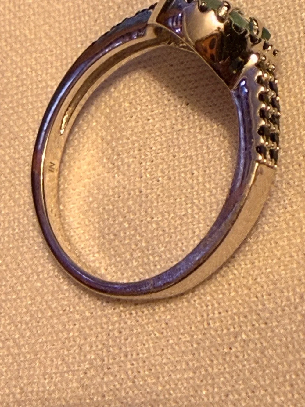 Genuine Emerald and Black Spinel .925 Sterling Silver ring, size 6.5-7